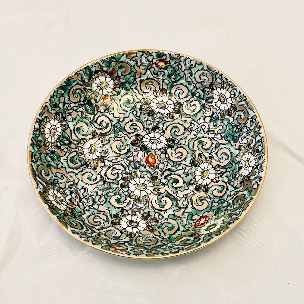 Japanese Porcelain Chintz-style Trinket Bowl, Gold accents, Cloisonne, Vintage - Picture 1 of 5